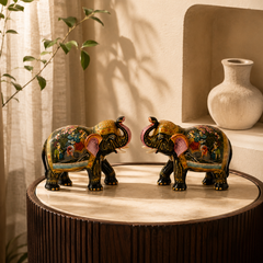 The Royal Procession Hand-Painted Elephant Pair