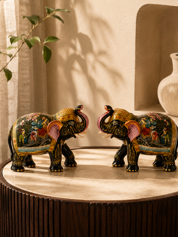 The Royal Procession Hand-Painted Elephant Pair