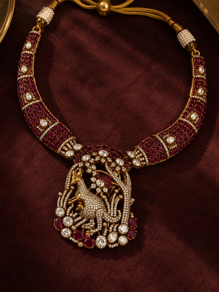 Mayurika Ruby Polki Necklace & Earrings Set