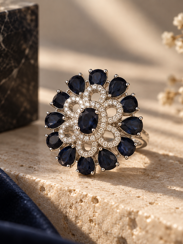 Neelam Sapphire Bloom Statement Ring