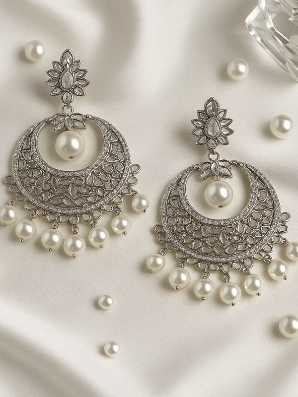 Sitara Silver & Pearl Chandbali Earrings