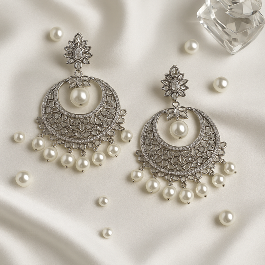 Sitara Silver & Pearl Chandbali Earrings