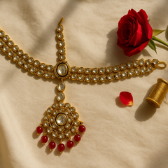 Ruby Kundan Maatha Patti with Maang Tikka

