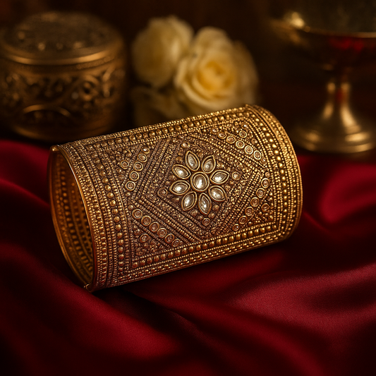 Gold Handcrafted Kundan-Work Cuff Bracelet