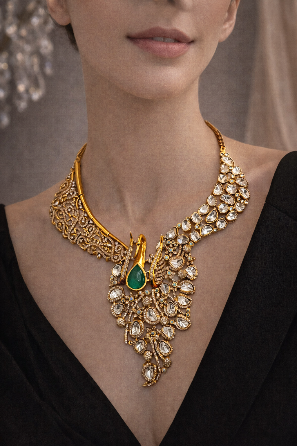 Emerald Peacock Heritage Necklace Set