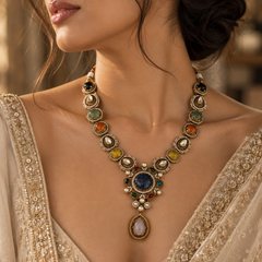 Nayab Navratna Necklace & Earrings Set