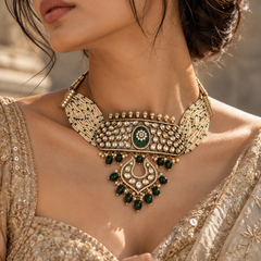 Zehra Emerald Kundan Choker & Chandbali Earrings Set