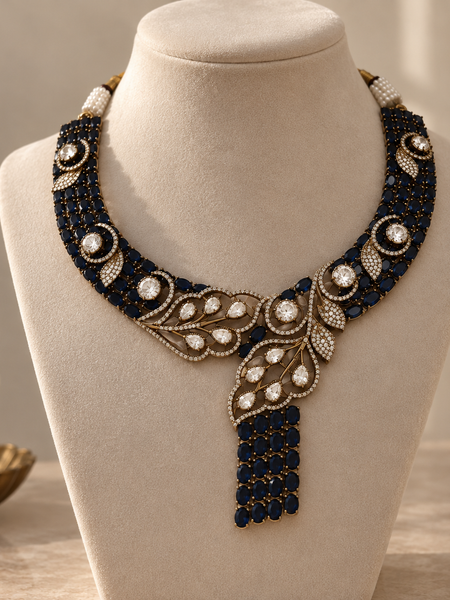 Neelanjali Sapphire Statement Necklace & Earrings Set
