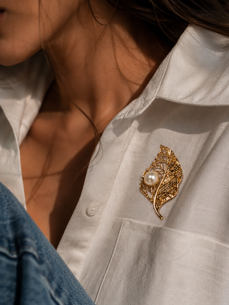 Aurielle Leaf Pearl Brooch