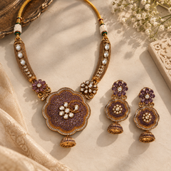 Meher Amethyst Floral Necklace & Jhumka Set