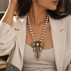 Bulbul Emerald Pearl Necklace & Earrings Set