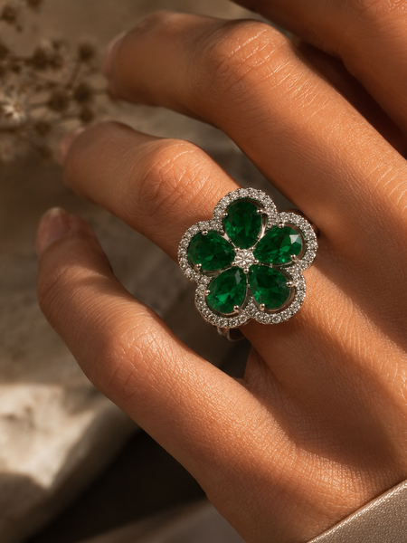 Emerald Bloom Statement Ring