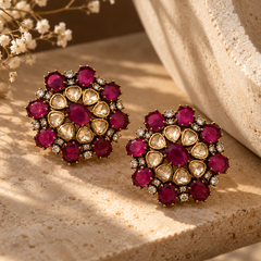 Mehr Ruby Kundan Stud Earrings