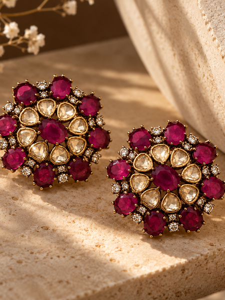 Mehr Ruby Kundan Stud Earrings
