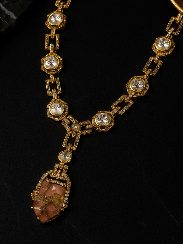Art Deco Mosaic Stone Necklace & Earrings Set