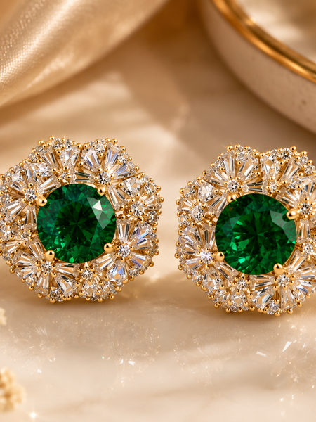 Emerald Blossom Stud Earrings