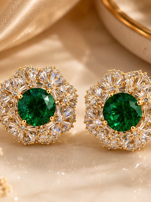 Emerald Blossom Stud Earrings