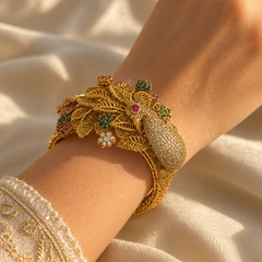 Mayur Pushpa Ruby Emerald Peacock Kada