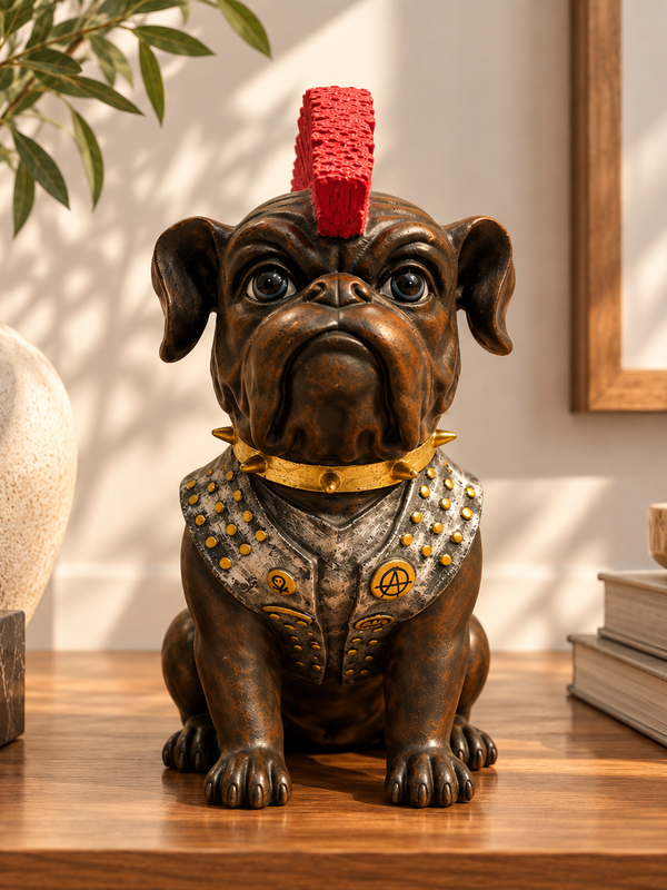 The Rebel Bulldog – Red Mohawk Sculpture
