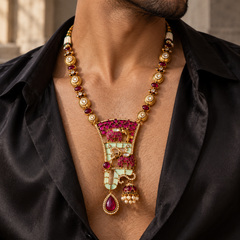 Gajraj Darbar Ruby & Mint Kundan Men's Statement Necklace