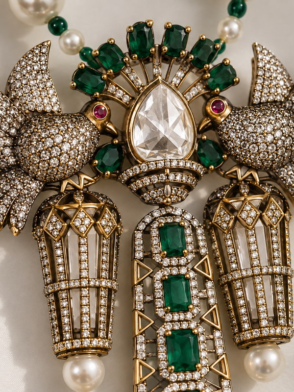 Bulbul Emerald Pearl Necklace & Earrings Set