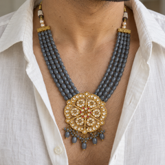 Mehrab Grey Kundan Gold-Plated Men's Statement Necklace