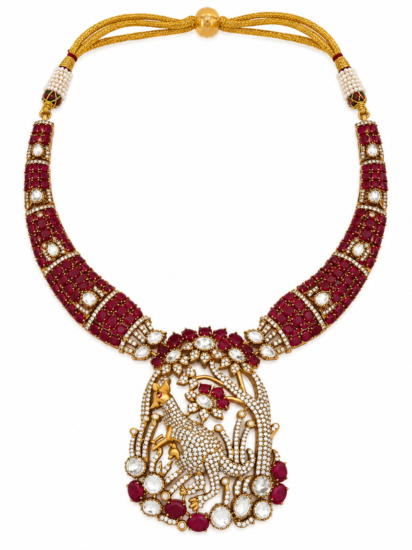 Mayurika Ruby Polki Necklace & Earrings Set