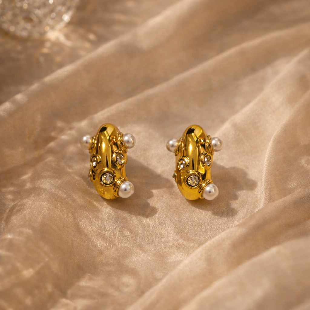 Celeste Pearl Crystal Stud Earrings