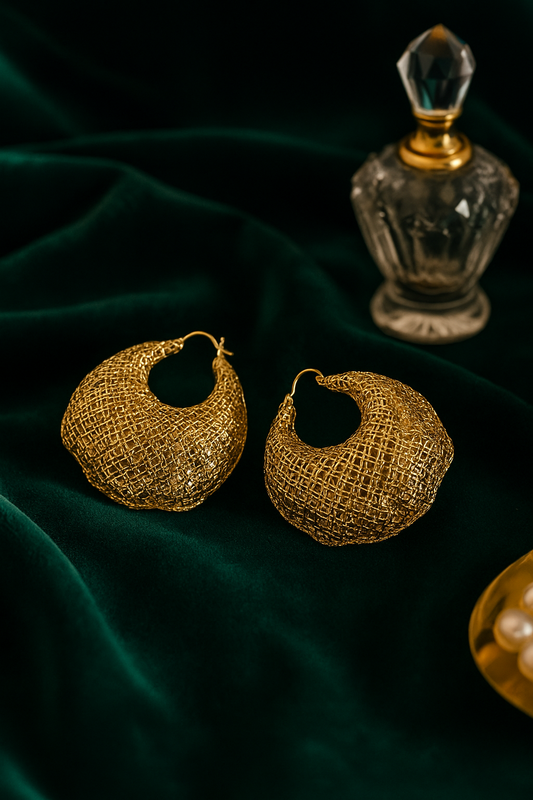 Textured Gold Hoop Earrings – Bold Mesh Design
