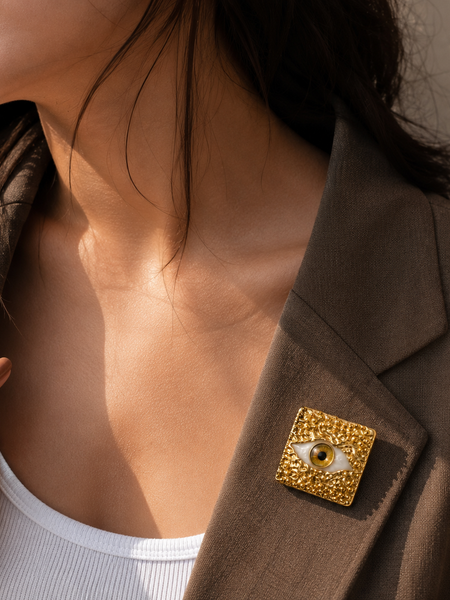 Golden Evil Eye Statement Brooch