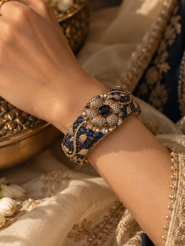 Neelambari Sapphire & Polki Gold-Plated Floral Kada