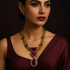 Regal Wine Stone Statement Necklace Set