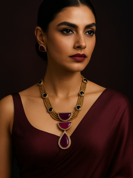 Regal Wine Stone Statement Necklace Set
