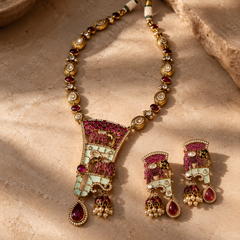 Mehr-e-Maharani Ruby Necklace & Earrings Set