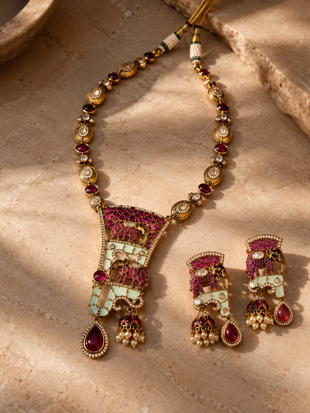 Mehr-e-Maharani Ruby Necklace & Earrings Set