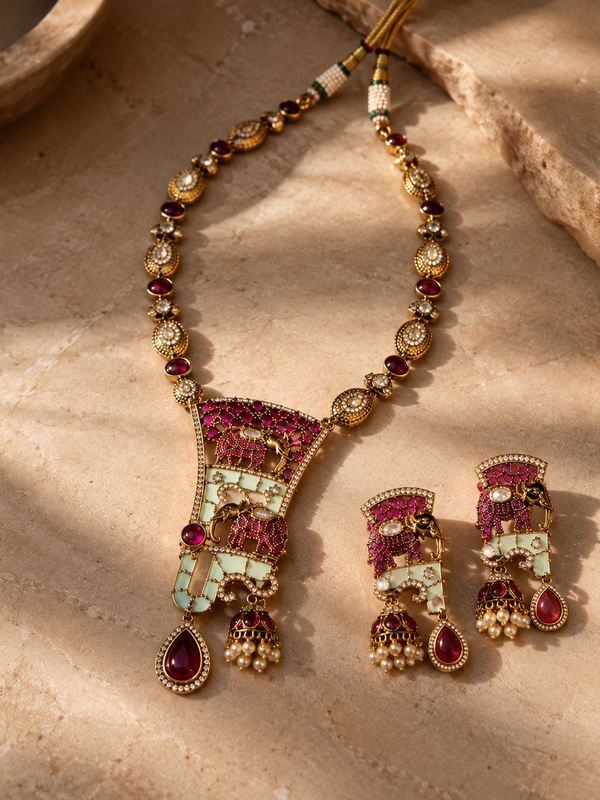 Mehr-e-Maharani Ruby Necklace & Earrings Set