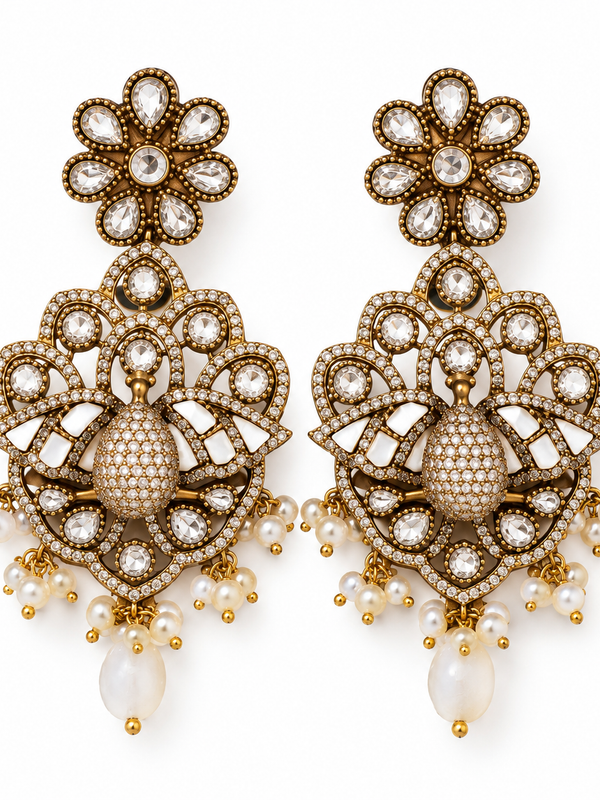 Mayur Mahal Kundan Necklace & Earrings Set