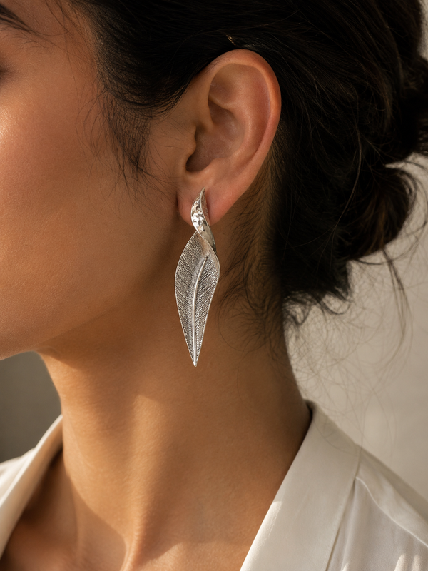 Sylva Silver Sculpted Leaf Earrings