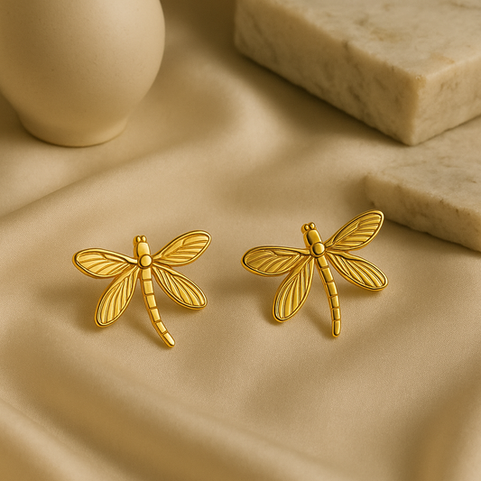 Golden Dragonfly Charm Studs