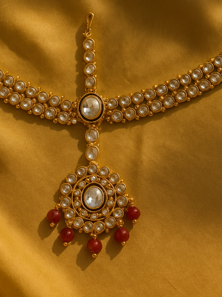 Ruby Kundan Maatha Patti with Maang Tikka