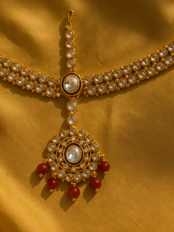 Ruby Kundan Maatha Patti with Maang Tikka