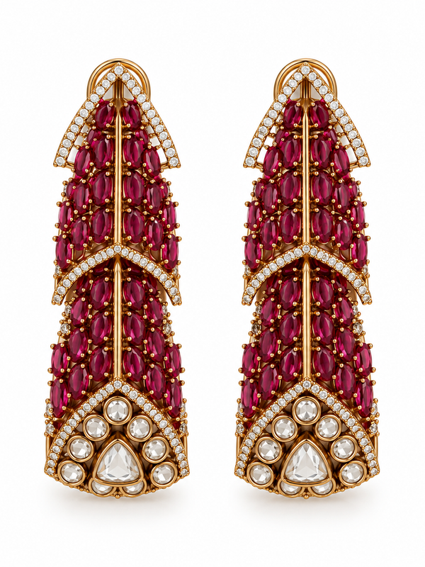 Mehrunisa Ruby Cascade Necklace & Earrings Set