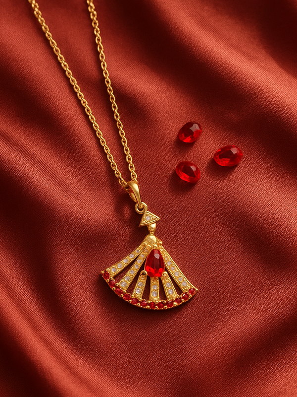 Ruby Radiance Fan Pendant Necklace