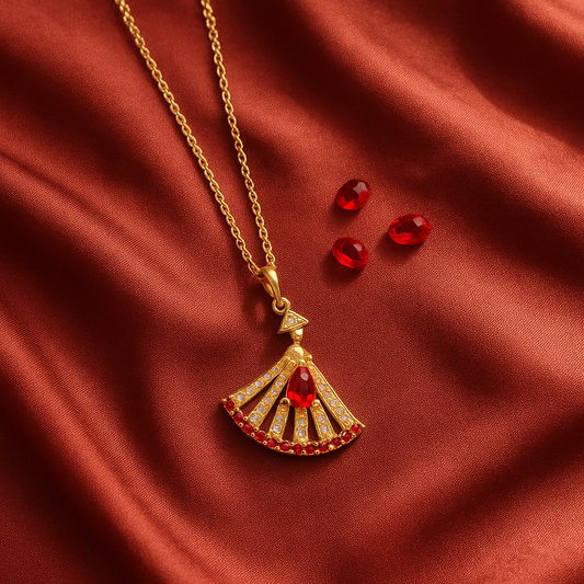 Ruby Radiance Fan Pendant Necklace