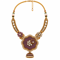 Meher Amethyst Floral Necklace & Jhumka Set