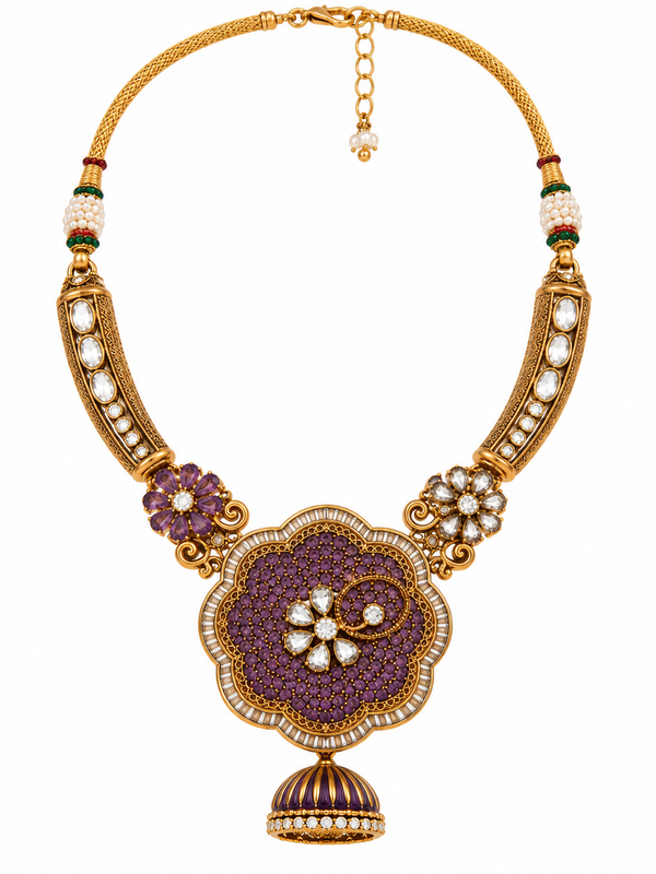 Meher Amethyst Floral Necklace & Jhumka Set