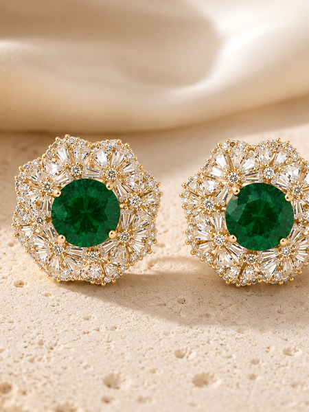 Emerald Blossom Stud Earrings