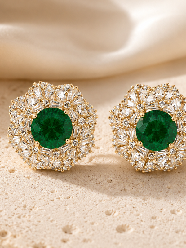 Emerald Blossom Stud Earrings
