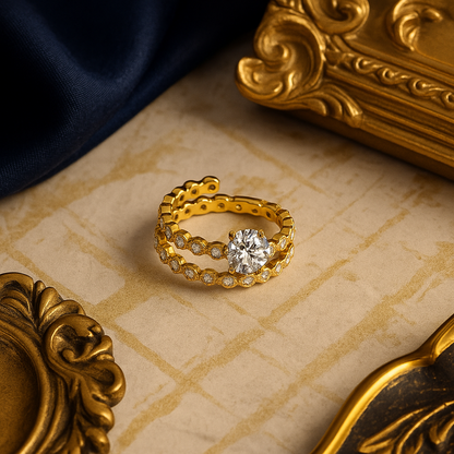 Golden Elegance Solitaire Ring Set