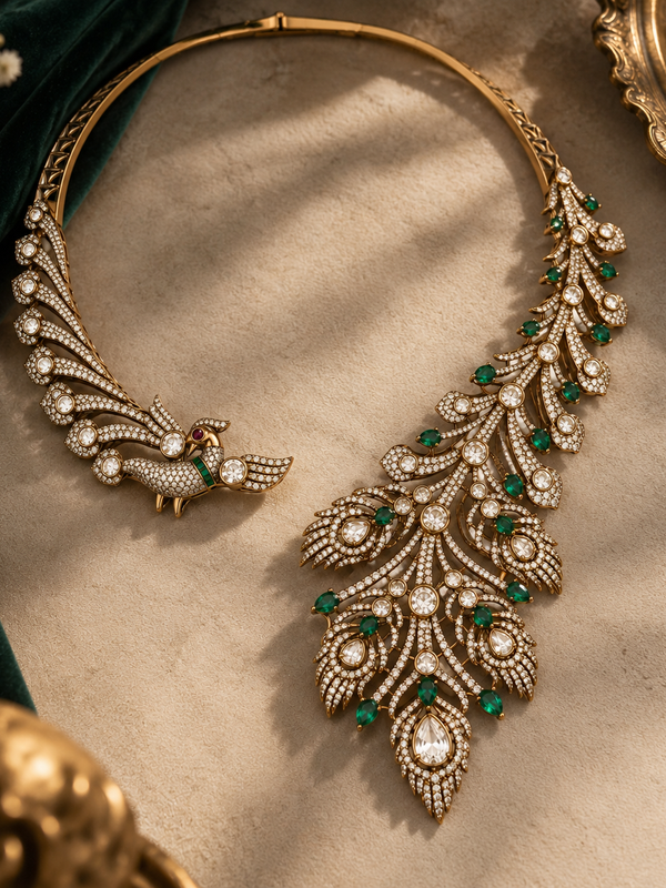 Morni Emerald Polki Necklace & Earrings Set